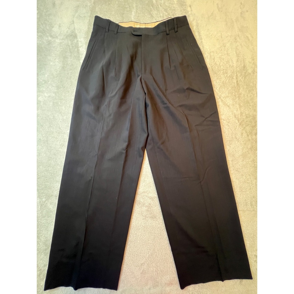 Zanieri Mens Pants 35X29.5 Black Super 100 Pleated Slash Pockets Formal